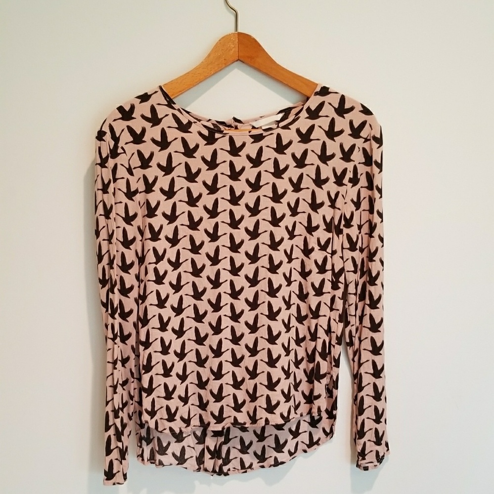 H&M pink and black bird pattern shirt/blouse